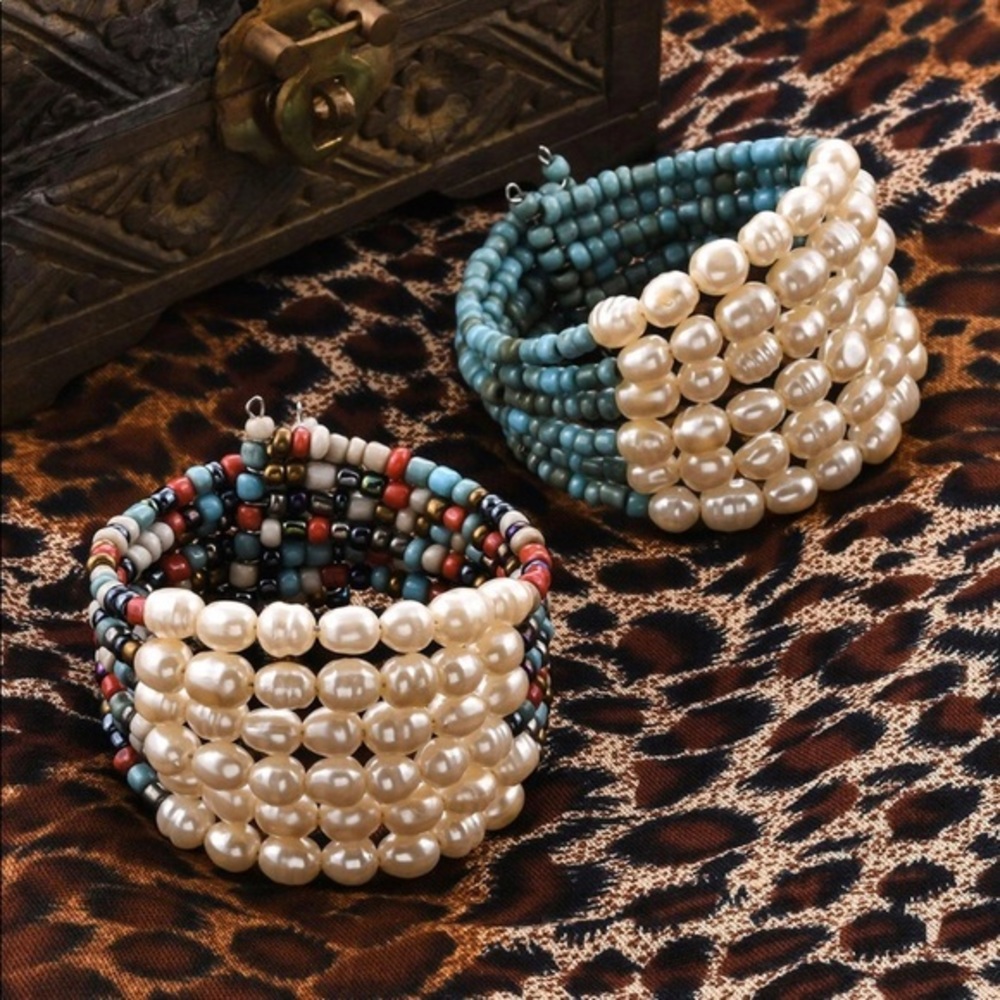 Hand crafted pearl & seed bead bracelets